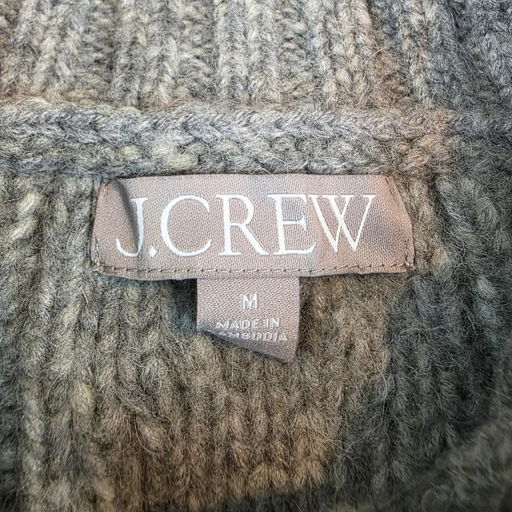 J.Crew Womens Gray Cable Knit Wool Alpaca Blend Cropped Cardigan Sweater sz Md